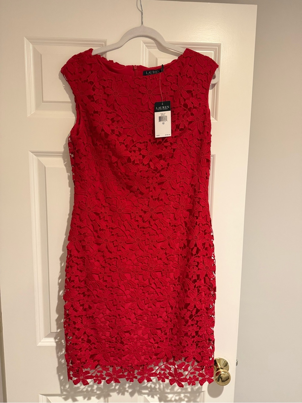 NWT Ralph Lauren Red Floral Lace Sheath Dress